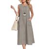 European & American Women's Sleeveless Round Neck Pocket Dress - Solid Color, Casual Style (2026)