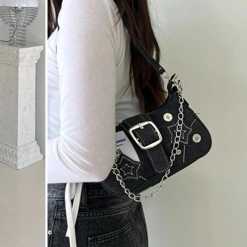 Gwiazdowa Dżinsowa Torba na Ramię Półksiężyc - Luksusowa Torebka w Stylu Spicy Girl
