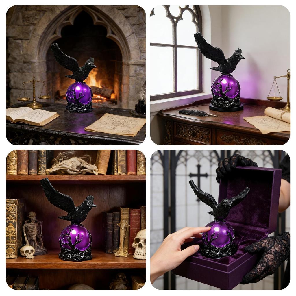 Raven Lamp Rechargeable Dark Aesthetic Resin Novelty LED Desk Light Raven Statue for Office Study Desk Bedside Cabinet Shelf