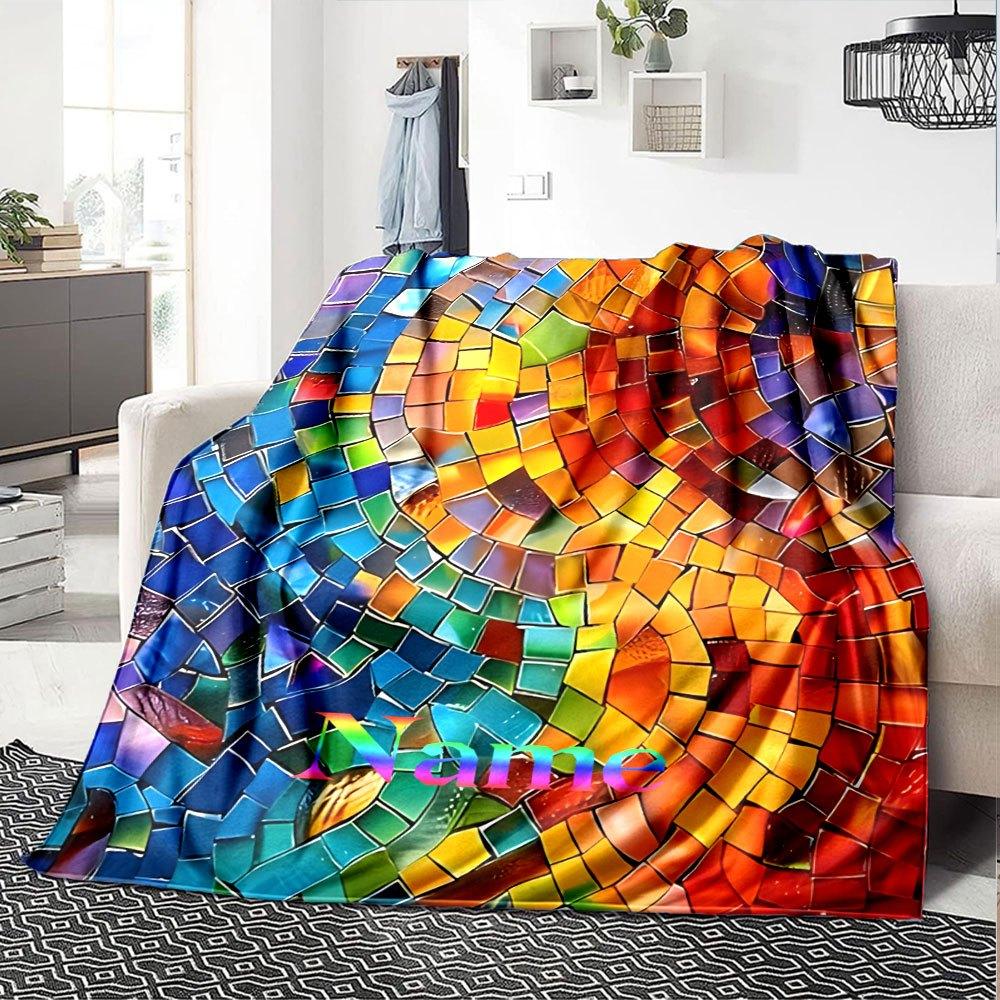 Vibrant Mosaic Rainbow Gift Personalized Text Comfortable Great For Sofa Couch Office Bed Picnics Ideal For All Seasons Versatile Accessory Best