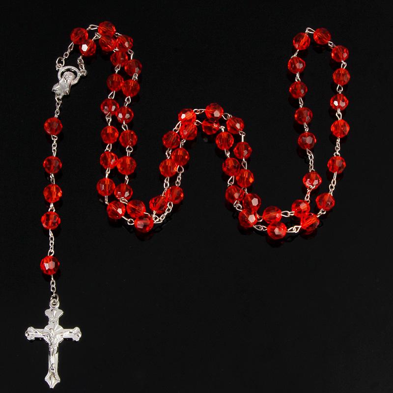 8mm Modeschmuck Rosenkranz Damen Halskette Hohe Qualität DIY Jesus Christliches Kreuz Halskette und Anhänger Lange Kette Schmuck Schmuck