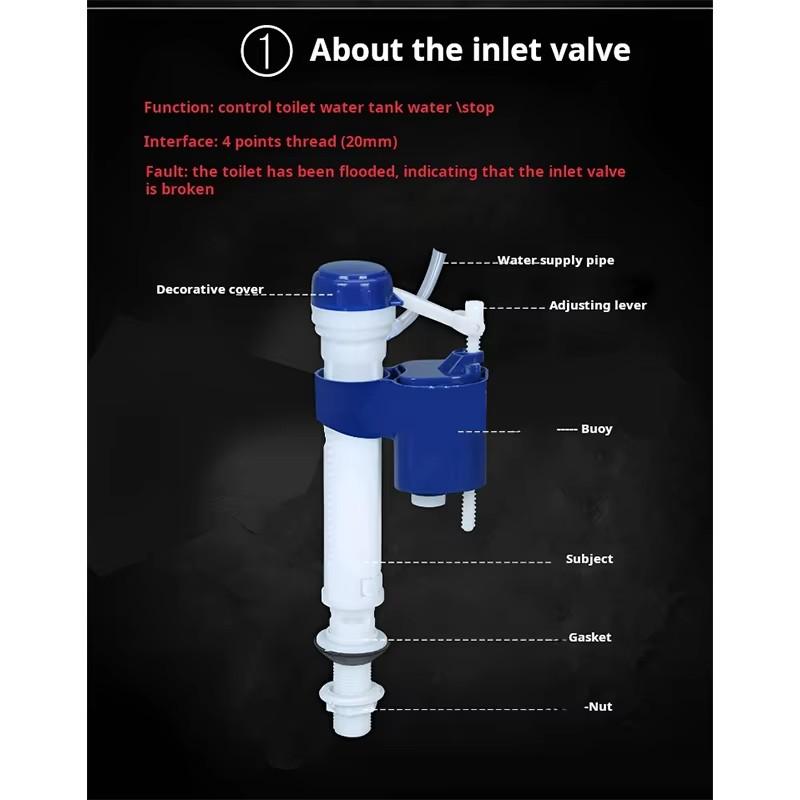Flush Toilet Drain Valve Old Toilet Inlet and Outlet Valve Tank Button Fittings Spout Valve Button Complete Set