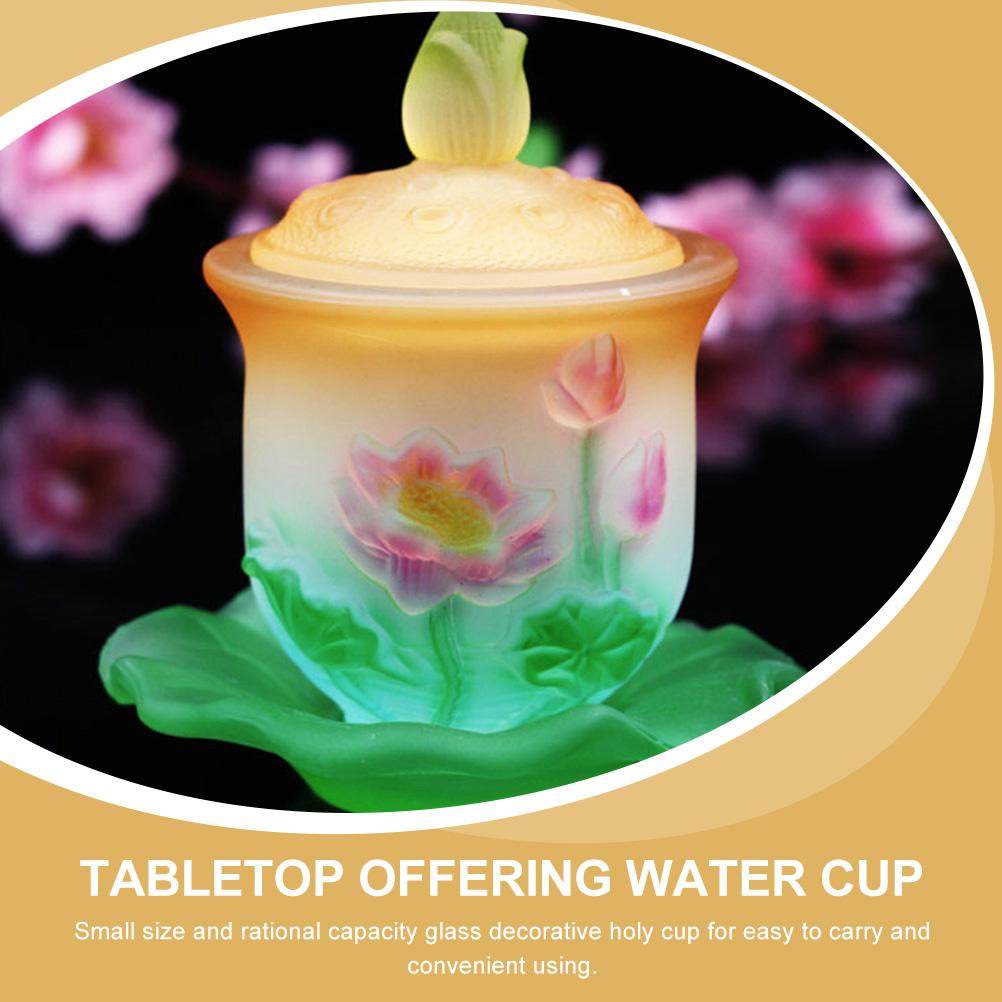 

1Set Glass Buddhism Offering Cup Classic Golden Design Temple Cup Wear-Resistant Stable Decorative Water Offering Supplies other