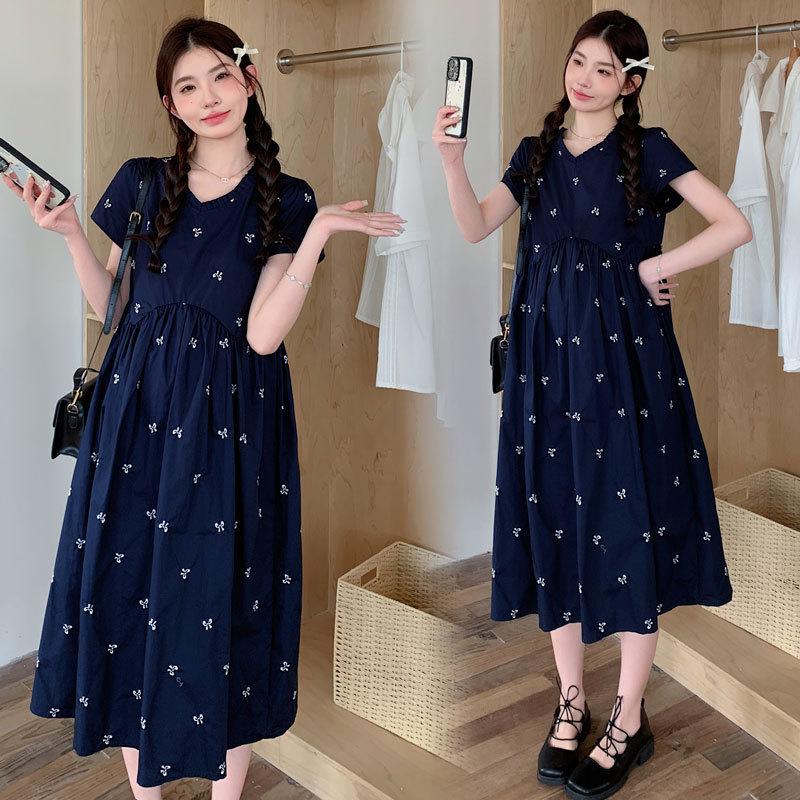 Sweet Fresh Embroidered Maternity Dress – 2026 Korean Style, Loose Fit XXL