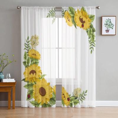 Sunflowers On A White Background Tulle Window Curtain For Living Room Bedroom Voile Sheer Curtains Kitchen Treatments Drapes