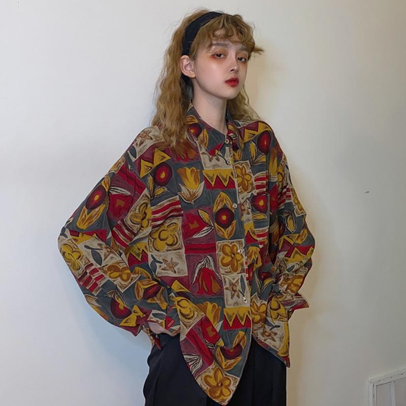 Women's Long-sleeved Floral Shirt In Retro Hong Kong Style In French Loose and Niche Style for Early Spring A Trendy Top