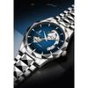 Men Business Automatic Mechanical Wrist Watch Hollow Skeleton Dial Steel Band Watch Luminous Hands Waterproof