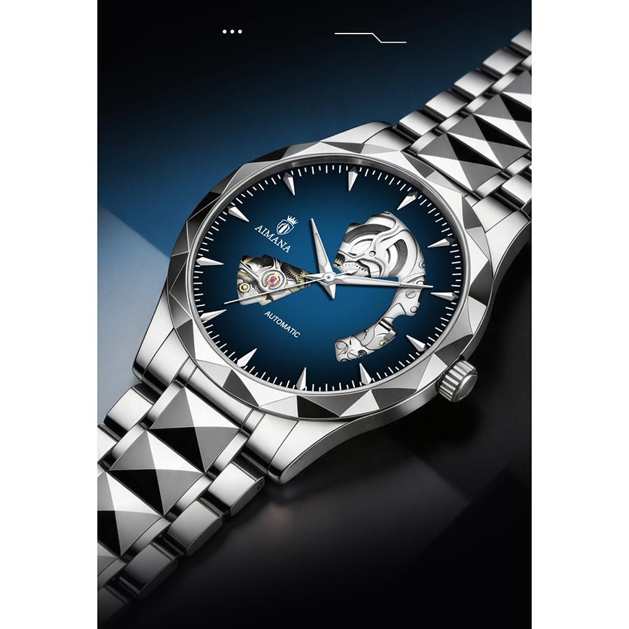 Men Business Automatic Mechanical Wrist Watch Hollow Skeleton Dial Steel Band Watch Luminous Hands Waterproof