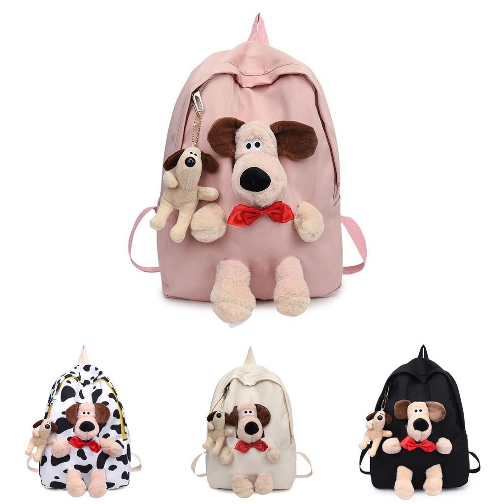 Bow Puppy Theme Plush Backpack Outdoor Leisure Large Capacity Cartoon Schoolbag