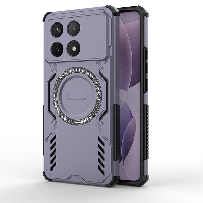 For POCO F6 Pro Mecha Heat Dissipation Four Corners Air Cushion Anti-Drop Powerful Magnetic Non-Charging Phone Case