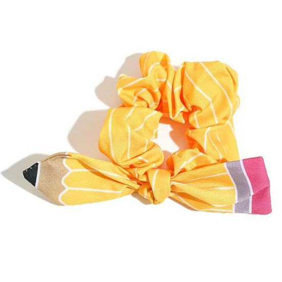 Women Hair Rope Yellow Striped Pencil Bowknot Decor Hair Tie