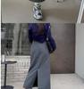 Gray High-Waist Slim Straight Skirt for Women - Versatile Retro Mid-Length Spring/Summer Hip Skirt