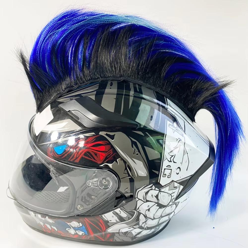 

Universal Motorcycle Helmet Decorations Lightweight Cockscomb Wigs Unique Mohawk Helmet Wig синий