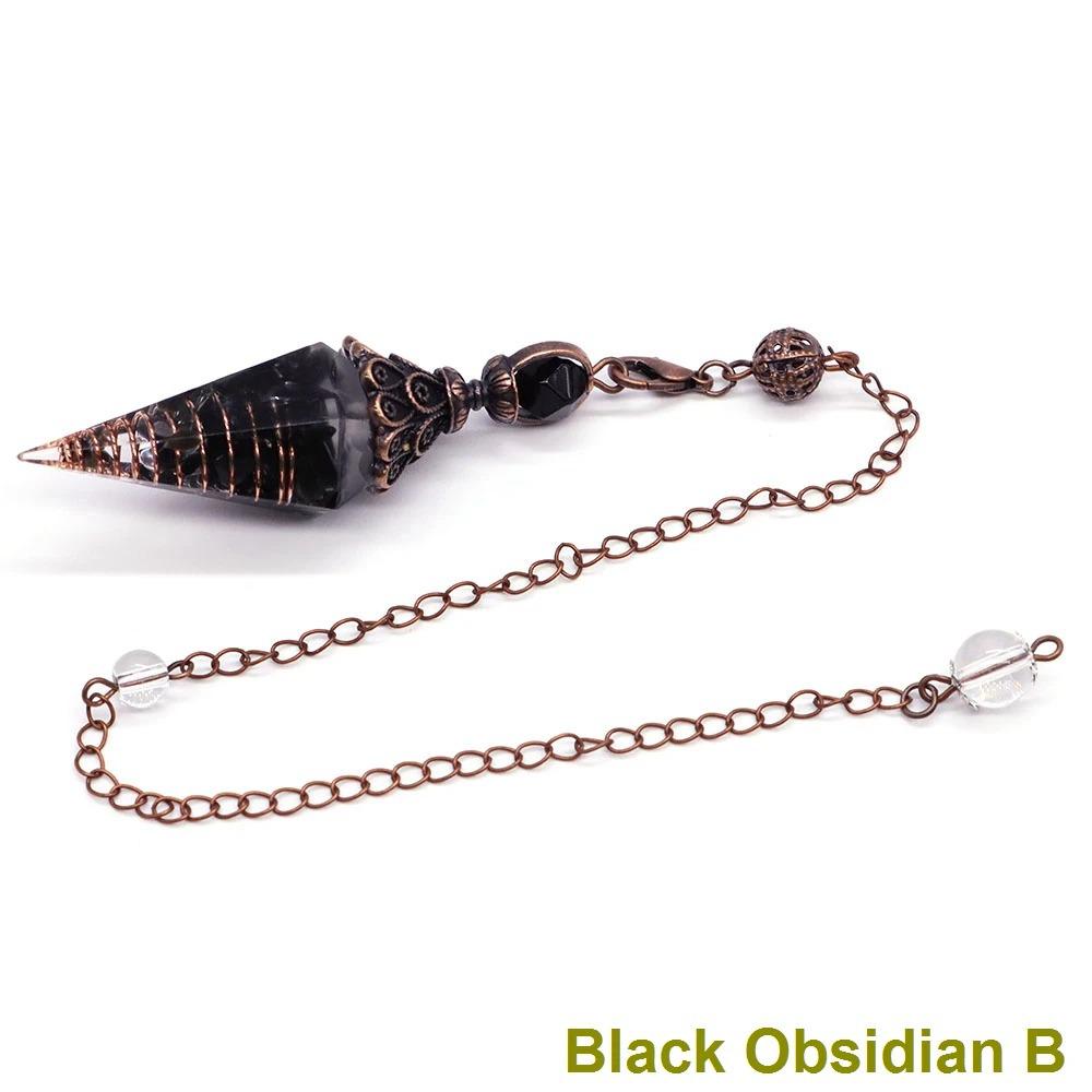 Antique Silver Seven Chakra Crystal Pendulum with Semi-Precious Chips and Resin Hexagonal Cone Pendant