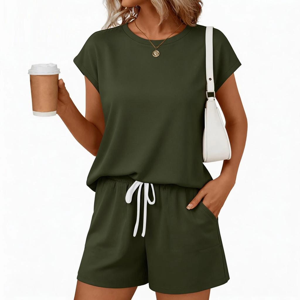 Women's Casual Fashion Short-Sleeve Set With Pockets