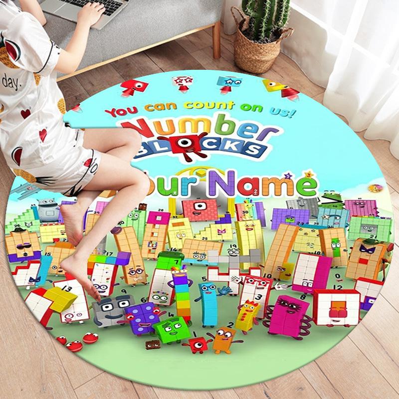 Blocks Clouds Custom Name Round Area Rug Carpet Rug For Living Room Bedroom Sofa Playroom Decor Nonslip Floor Mat