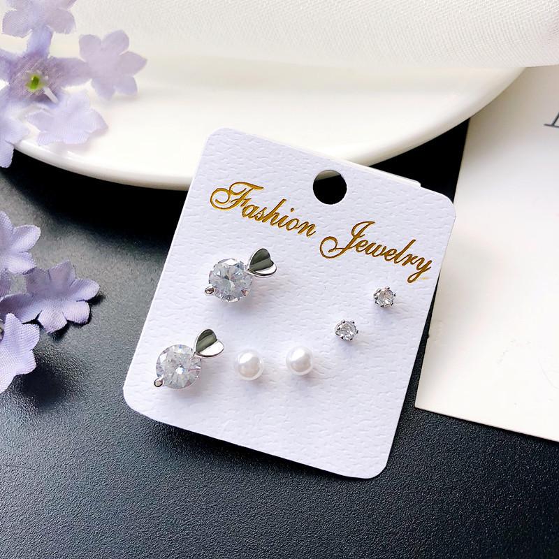 Color Retention Stud Earrings, Fashionable Geometric Zircon Three-Piece Earrings, Simple Trend Jewelry