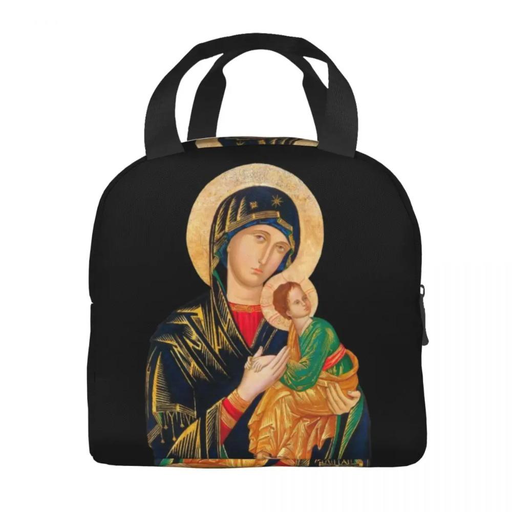 Custom Our Lady Of Perpetual Help Thermal Insulated Lunch Bags Women Catholic Virgin Mary Resuable Lunch Tote Storage Food Box