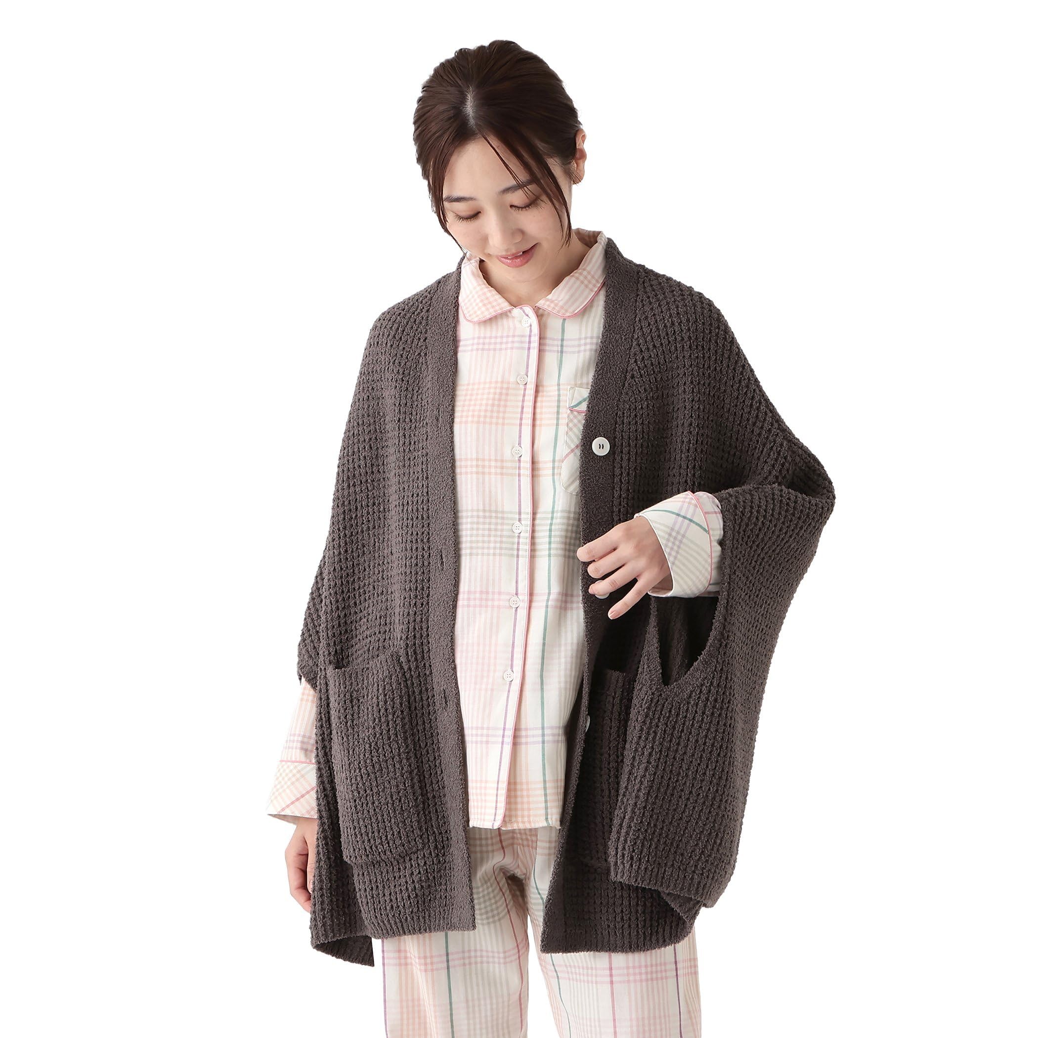 

Afternoon Tea Living Waffle Knit Dark Top Cardigan, Gray, Pajama/Loungewear
