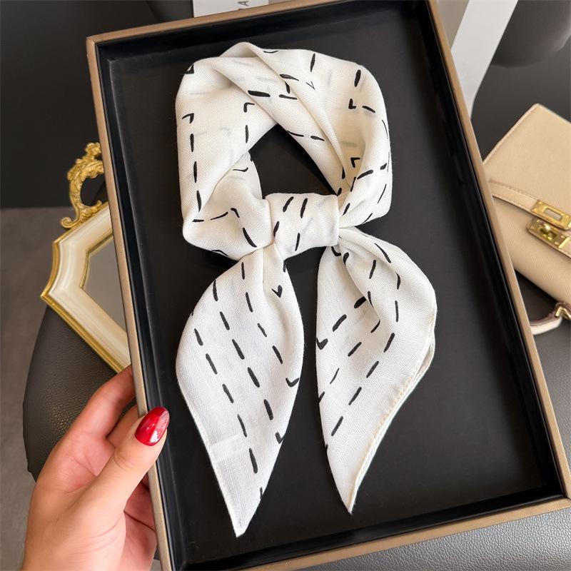 Geometric lines herringbone cotton and linen small square scarf silk scarf imitation velvet headscarf shawl sun protection scarf women's scarf