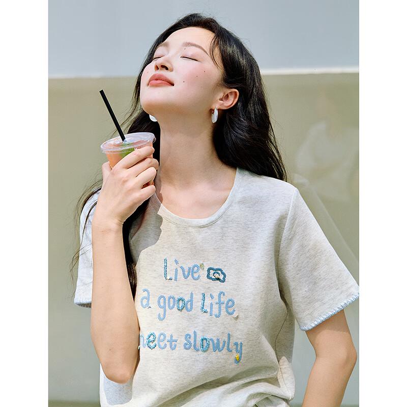 INMAN 2025 Summer Women's Sequin Embroidered Cotton T-Shirt