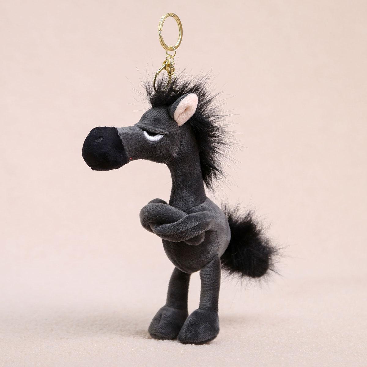 Nieuwjaar Paard Mascotte Speelgoed Sleutelhanger Cartoon Paard Hanger Pluche Pop Zacht Knuffeldier Paard Pop Tas Hanger Meisjes Cadeaus Approx. 20cm 36g grijs