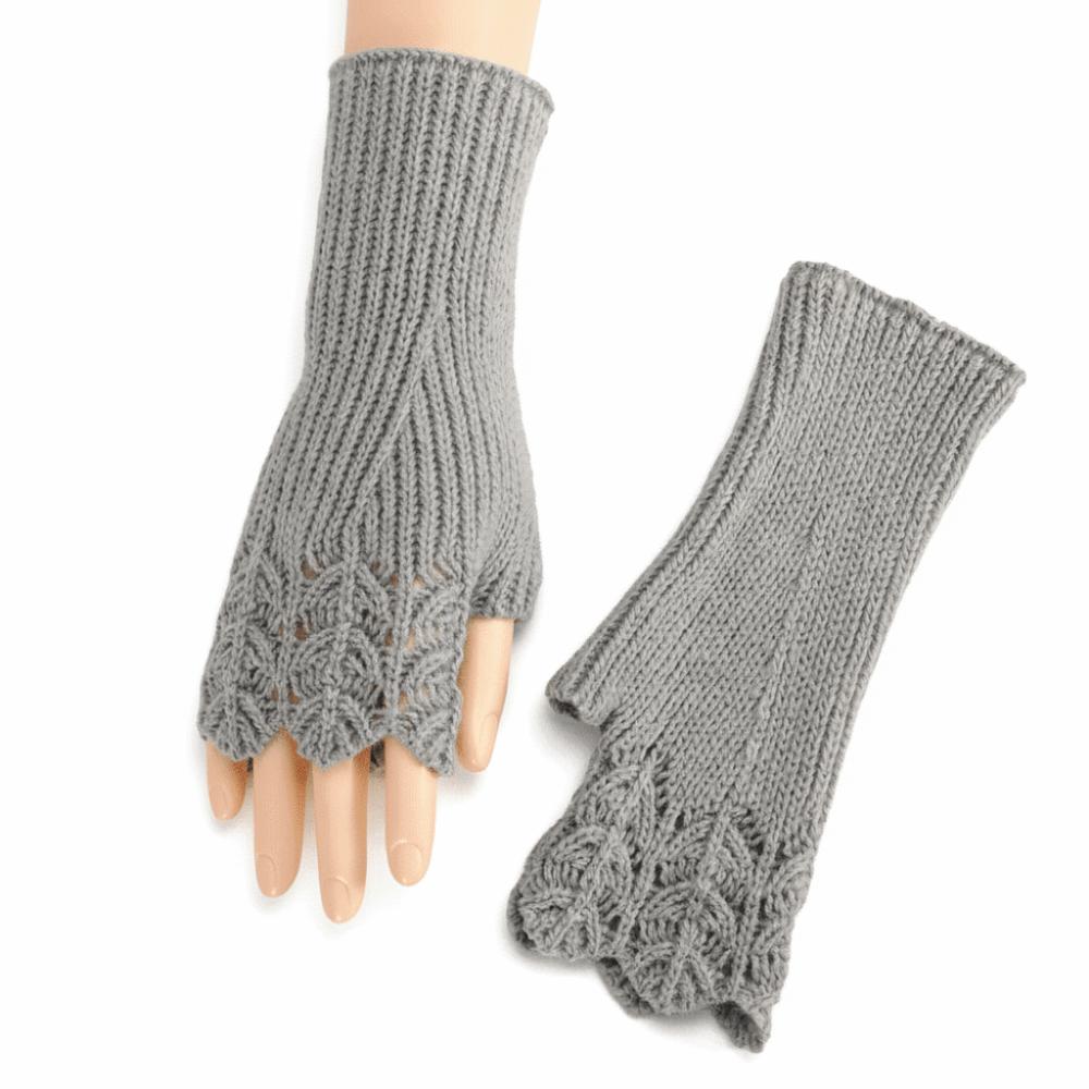 

Warmth Fingerless Glove Elegant Lace Lengthen Mittens Student Handwriting світло-сірого кольору