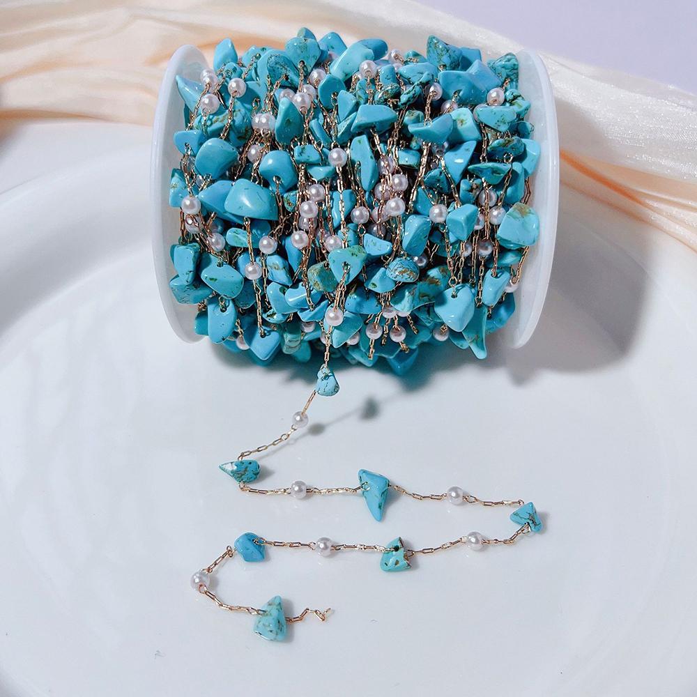 0.5M 1M Colorful Irregular Stone Necklace Chain Imitatied Pearl Copper Chains for DIY Holiday Necklace Jewelry Making Wholesale