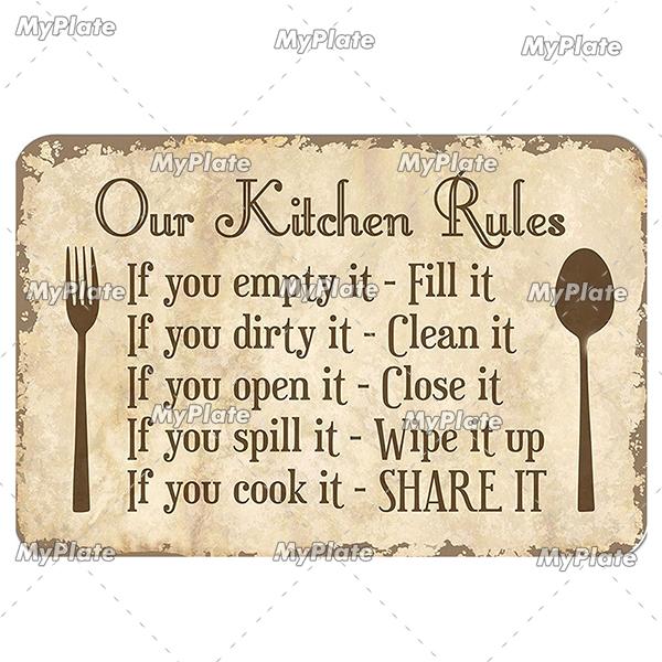 Kitchen Rules Metal Vintage Food Tin Sign Wall Decor for Kitchen Cafe Diner Bar Breakfast Metal Signs