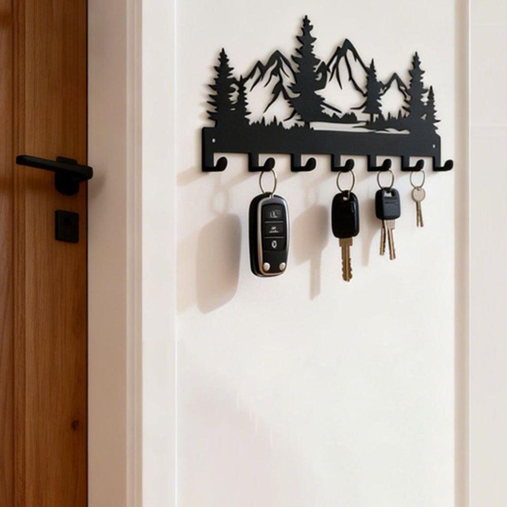 Charming Forest Design Key Storage Rack Wall-mounted Black Entry Wall Key Hook Metal Wall Hanging Rack Wall Organization