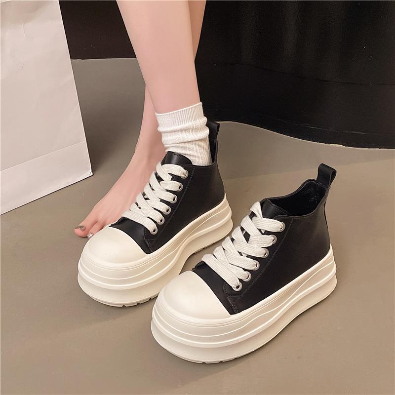 Big head trend increases thick-soled high-top shoes for women's 2025 autumn new casual versatile muffin bread shoes