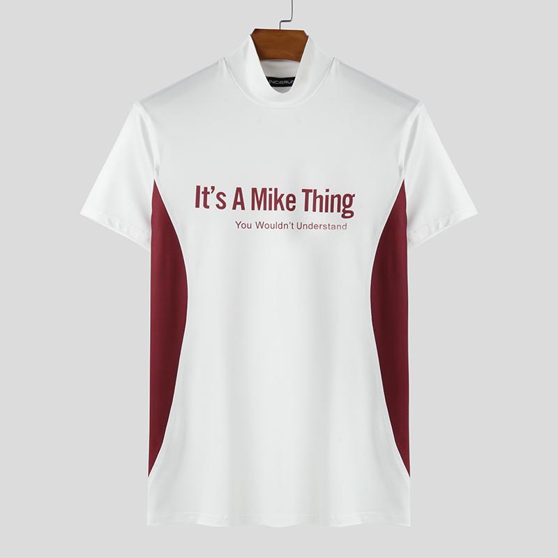 

INCERUN Мужские топы с коротким рукавом и воротником-стойкой, повседневные облегающие футболки 5XL вино красного