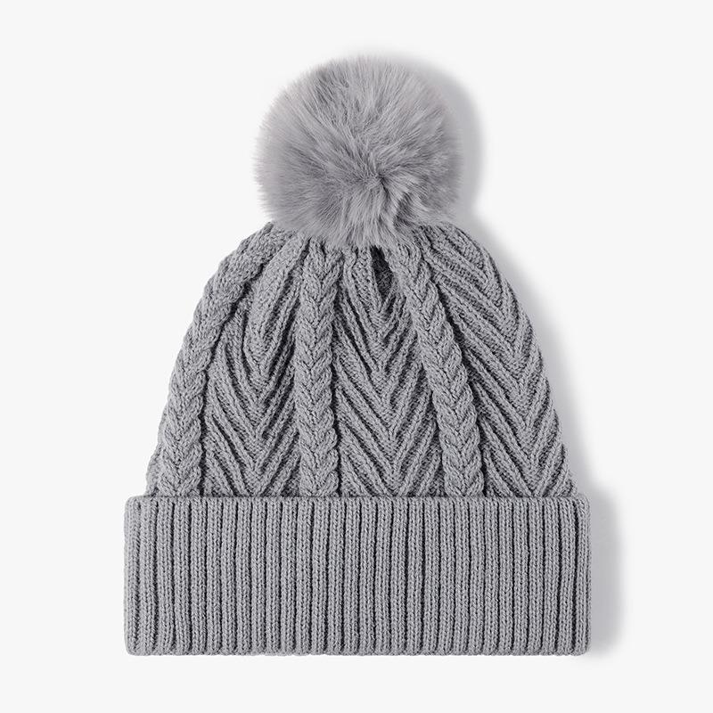 

New Cool Autumn Winter Acrylic Warm Women Thick Beanie Hat Lady Female Solid Color Knitted Pompom Skullies Beanies Cap For Women One Size сірий