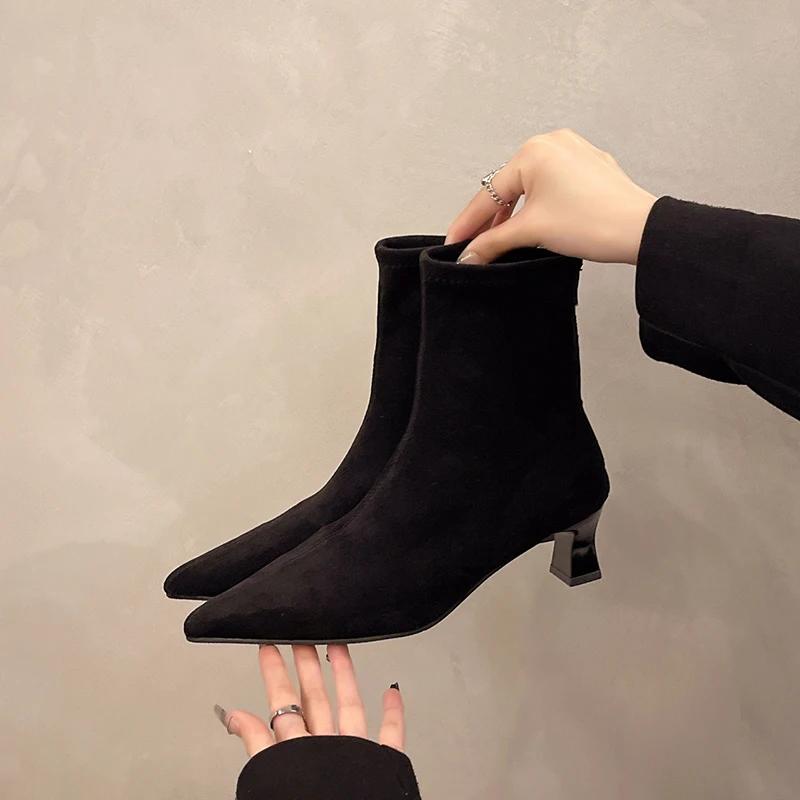 Designer Leopard Print Women Ankle Boots Fashion Pointed Toe Short Booties Concise Thick Heels Botas De Mujer