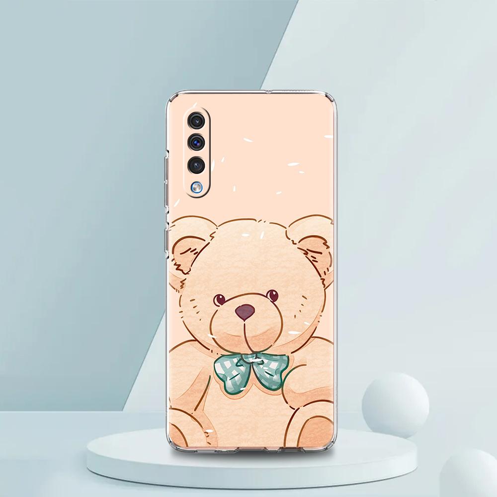 Cute BEAR Phone Case For Samsung A54 A52 A50 A70 A10 A30 A40 A20S A20E A02S A12 A14 A22 A42 A72 A34 A32 5G A04s Soft Clear Cover