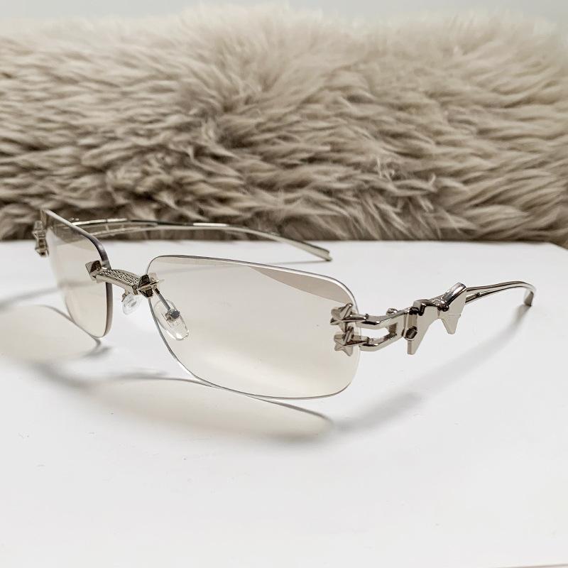 Frameless Square Bow Sunglasses For Women, Star Style Y2K Sun Glasses
