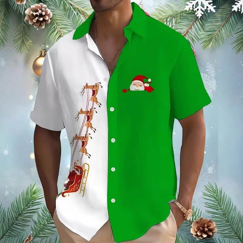 Autumn and Winter Men's Short Sleeved Shirt New Year's Christmas Pattern Digital Printed Shirt Top Men's Casual Shirt