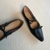 Sheepskin~ Black Single Shoes Women's Pointed Head Shallow Mouth Bow Genuine Leather Shoes Flat Shoes Women's Low Heel Mary Jane Shoes Women's