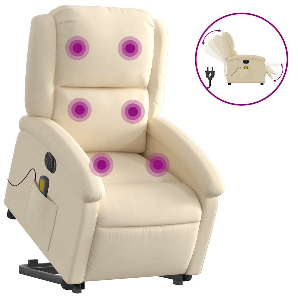 Electric Massage Recliner with Rising Function Cream Fabric