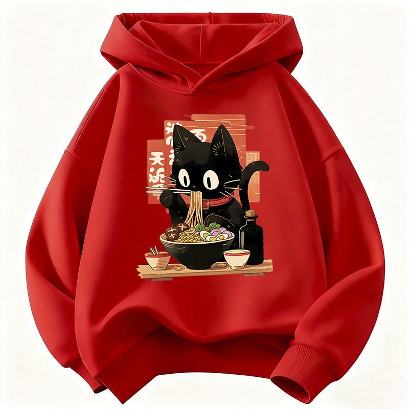 Sudadera con Capucha Vintage de Gato Ramen para Niños, Sudadera Linda de Manga para Niños y Niñas, Sudadera Casual de Otoño Invierno