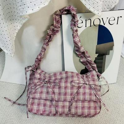 Artistic Check Pattern Girl's Heart Shopping Tote Bag College Student Commuting Shoulder Bag