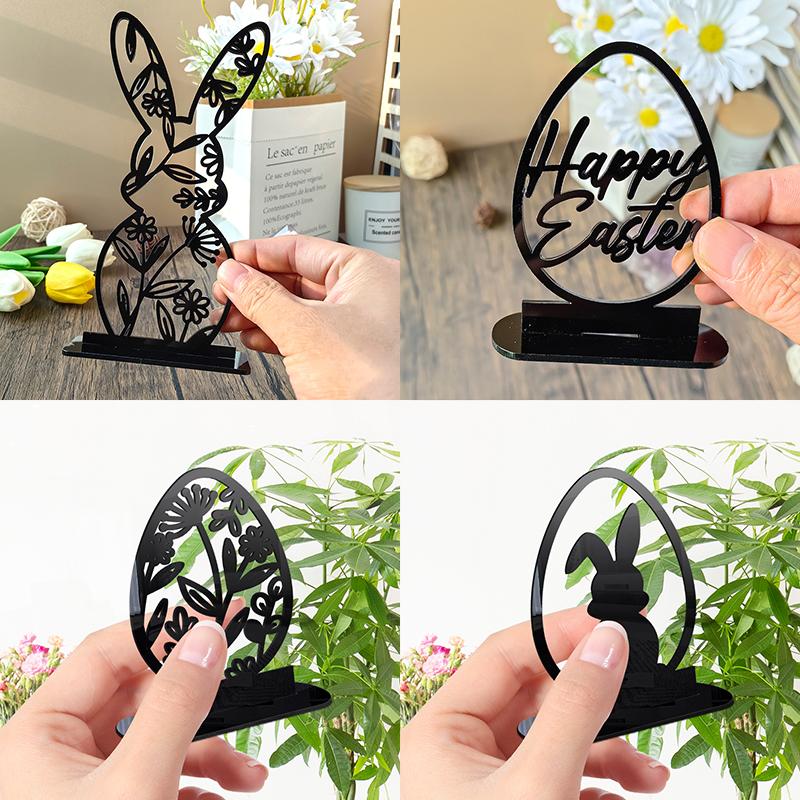 DIY Party Decoration Supplies Egg Easter Rabbit Black Acrylic Table Ornament Hollow Out