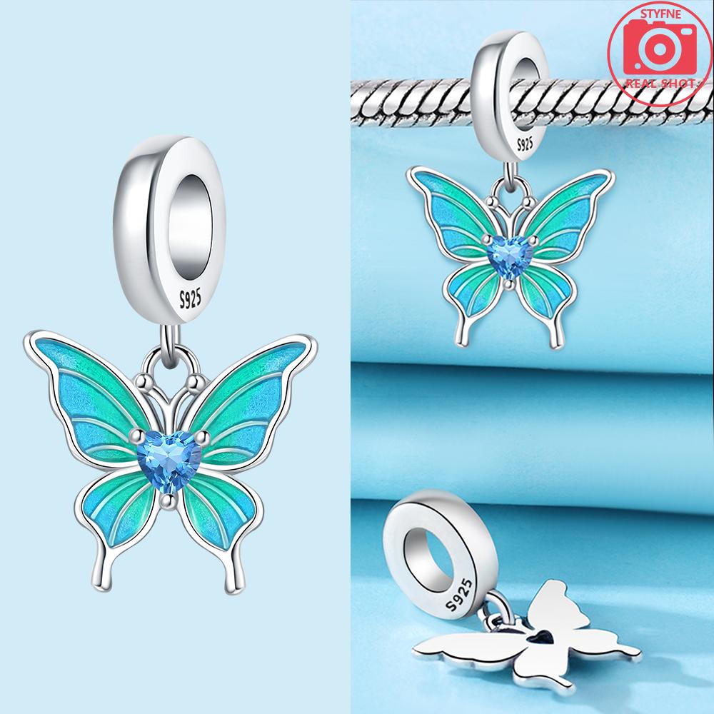Original Copper Charms Blue Wings Butterflies Moon Stars Seahorses Beads Fit Bracelet Women Diy Anniversary Jewelry Gift