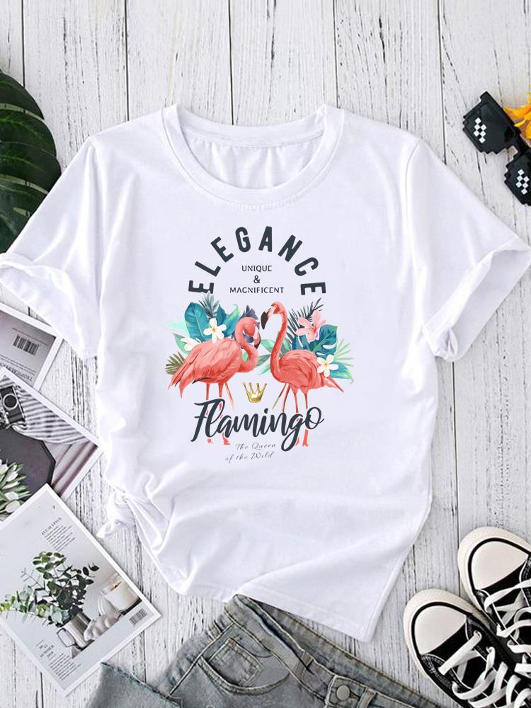 (Asian Size) Graphic Tee T-shirts Female Lovely Feather Style Casual Short Sleeve O-neck Fashion Print Women's Top T Clothing