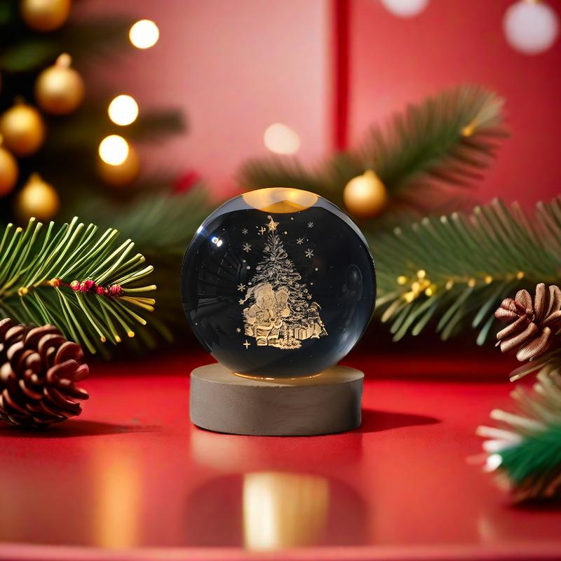 USB Power 3D Crystal Ball LED Night Lamp Moon Snowman Bedroom Atmosphere Fairy Lights for Christmas Decor Birthday Party Gifts