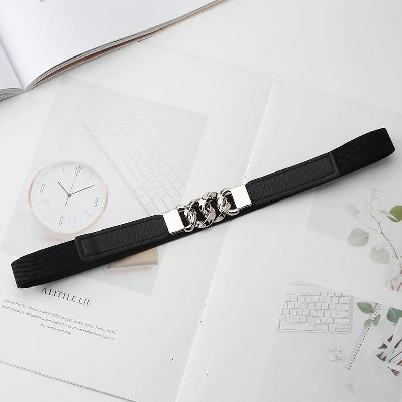 Elastisk Elastisk Enkelt Tynt Belte Damekjole Genser Blazer Midjeforsegling Svart