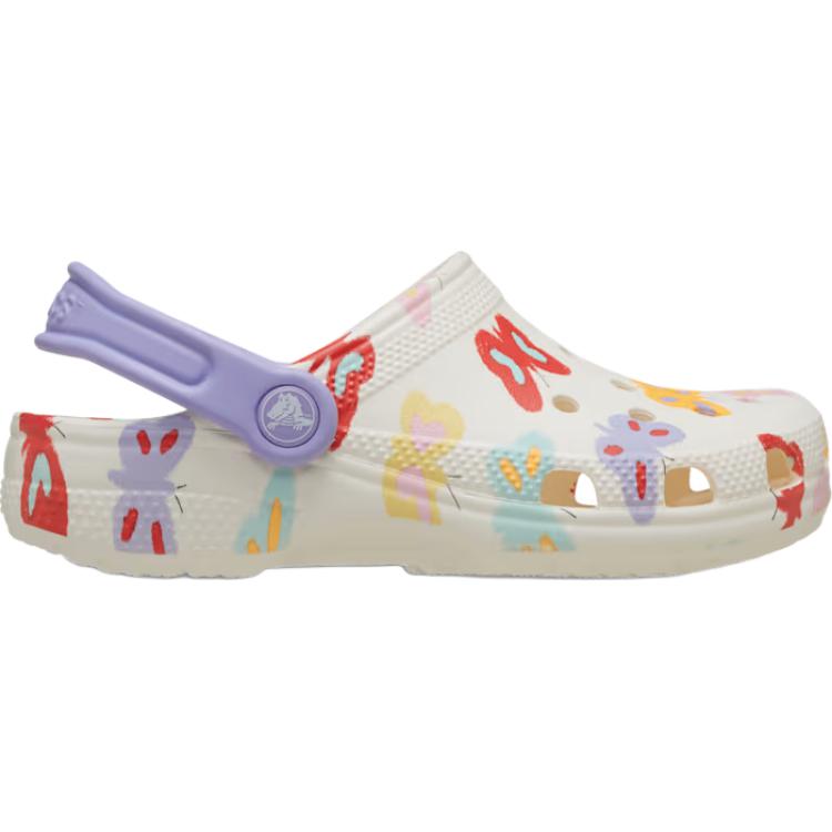 Crocs Classic Clog Butterfly Graphic Kids Comfortable Versatile Non-Slip Durable Low-Top Sandals Kids sandals Off-White 211255-0WV