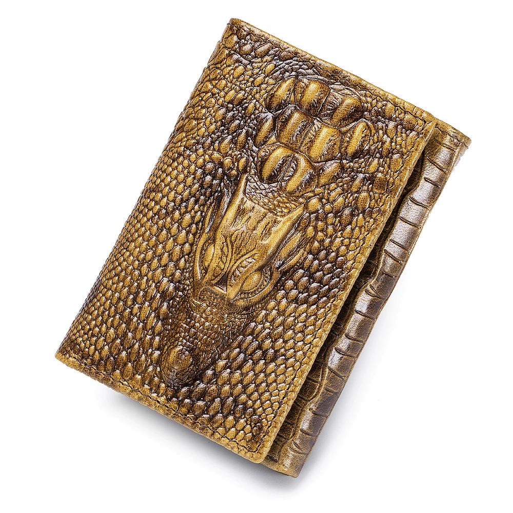 LAOSHIZI Vintage Men's Genuine Leather Crocodile-Embossed Wallet RFID Blocking Multi-Card Slots Photo Insert