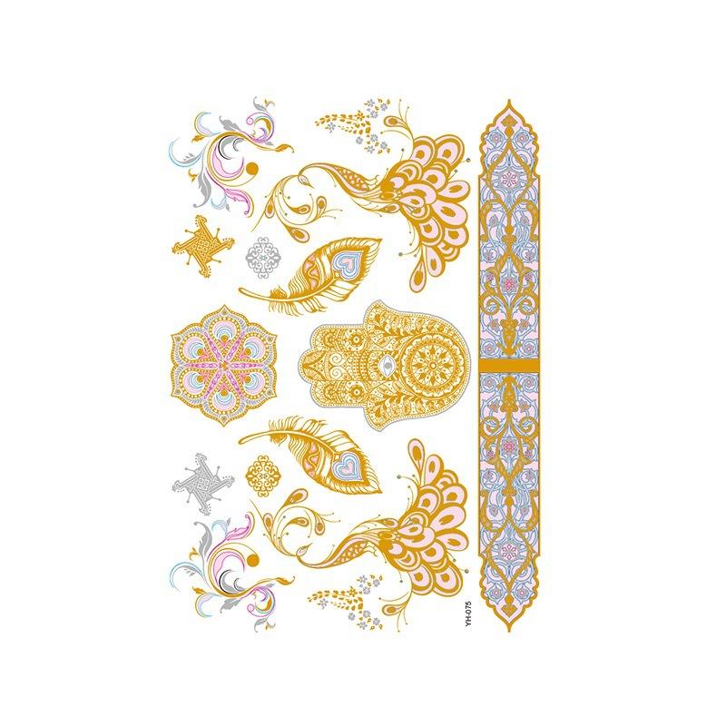Yh Retro Large Bronzing Tattoo Sticker Waterproof Tattoo Sticker Amazon Set Hot Silver Color Printing Sticker