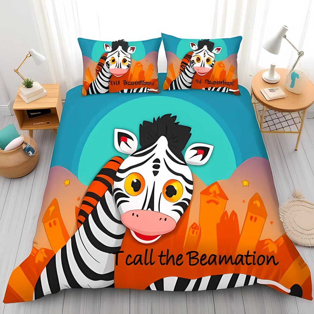Vibrant Blue Zebra Print Duvet Cover Set Playful Stylish Bedding Suitable Children Kids And Adults Warm Soft And Breathable